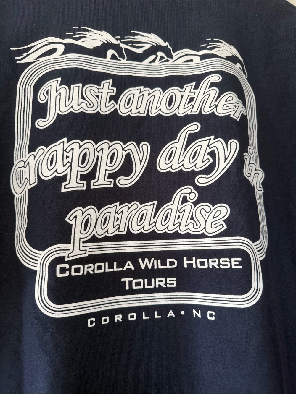 Just Another Crappy Day in Paradise Graphic Tee - White on Navy
